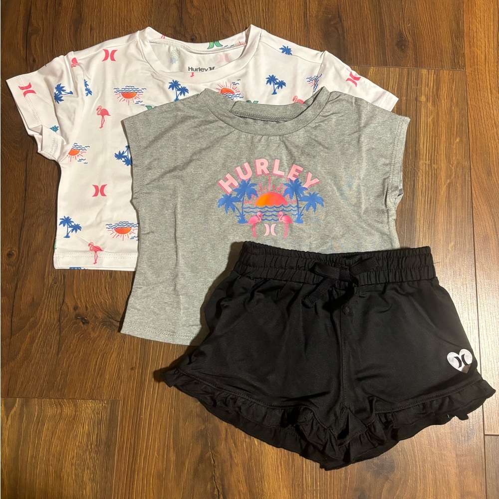 Hurley Baby Girls 3 Piece Shirt & Shorts Summer Set - Pink 18M